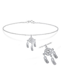 Dream Cather with Tiny Rhinestone Silver Anklet ANK-190
